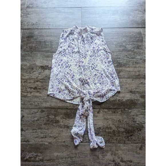 RACHEL ZOE Mini Floral Swiss Dot Sleeveless Tank Blouse Front Tie Smock … - Picture 1 of 7
